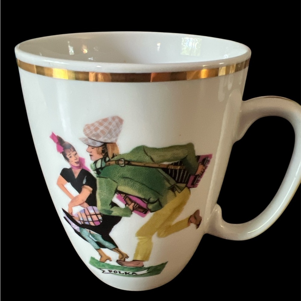 Favolina Poland Polka Folk Dance Gold Rimmed Stoneware Coffee Mug